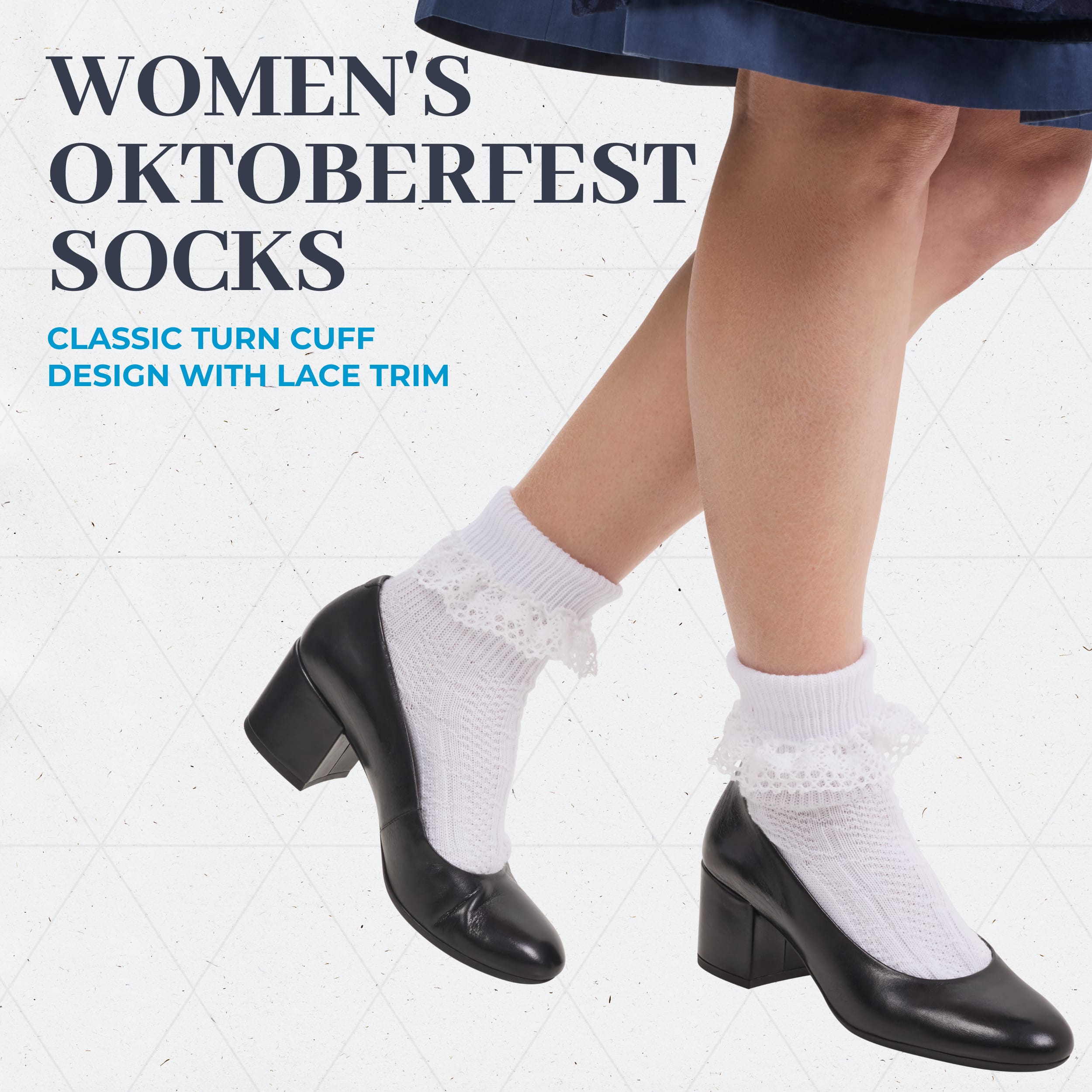 Bavaria Trachten Women Turn Cuff Socks White Oktoberfest 
