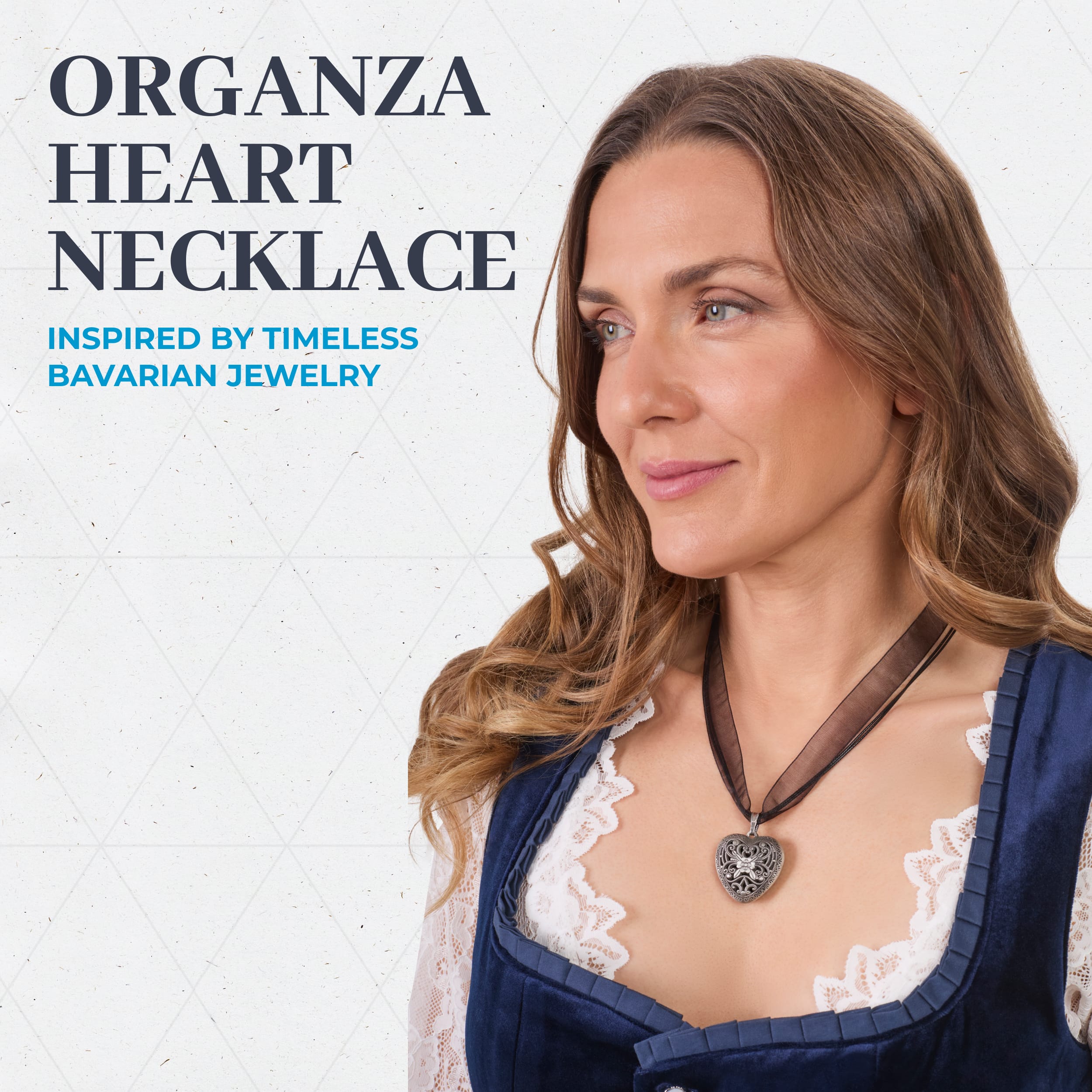 BT-AC-M-NCKL-BLK Bavaria Trachten Organza Heart Necklace Black Oktoberfest 
