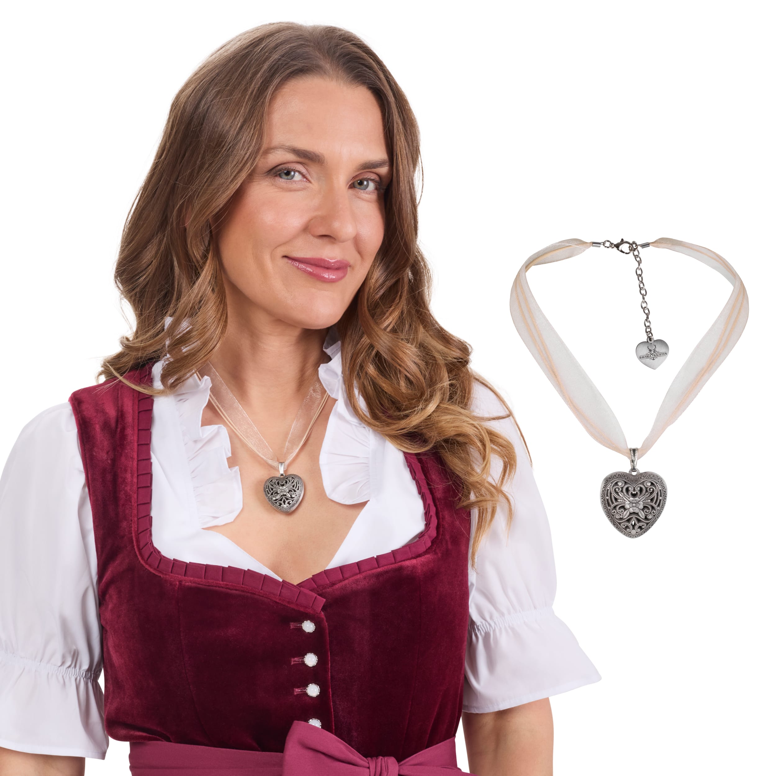 BT-AC-M-NCKL-GLD Bavaria Trachten Organza Heart Necklace Gold Oktoberfest 