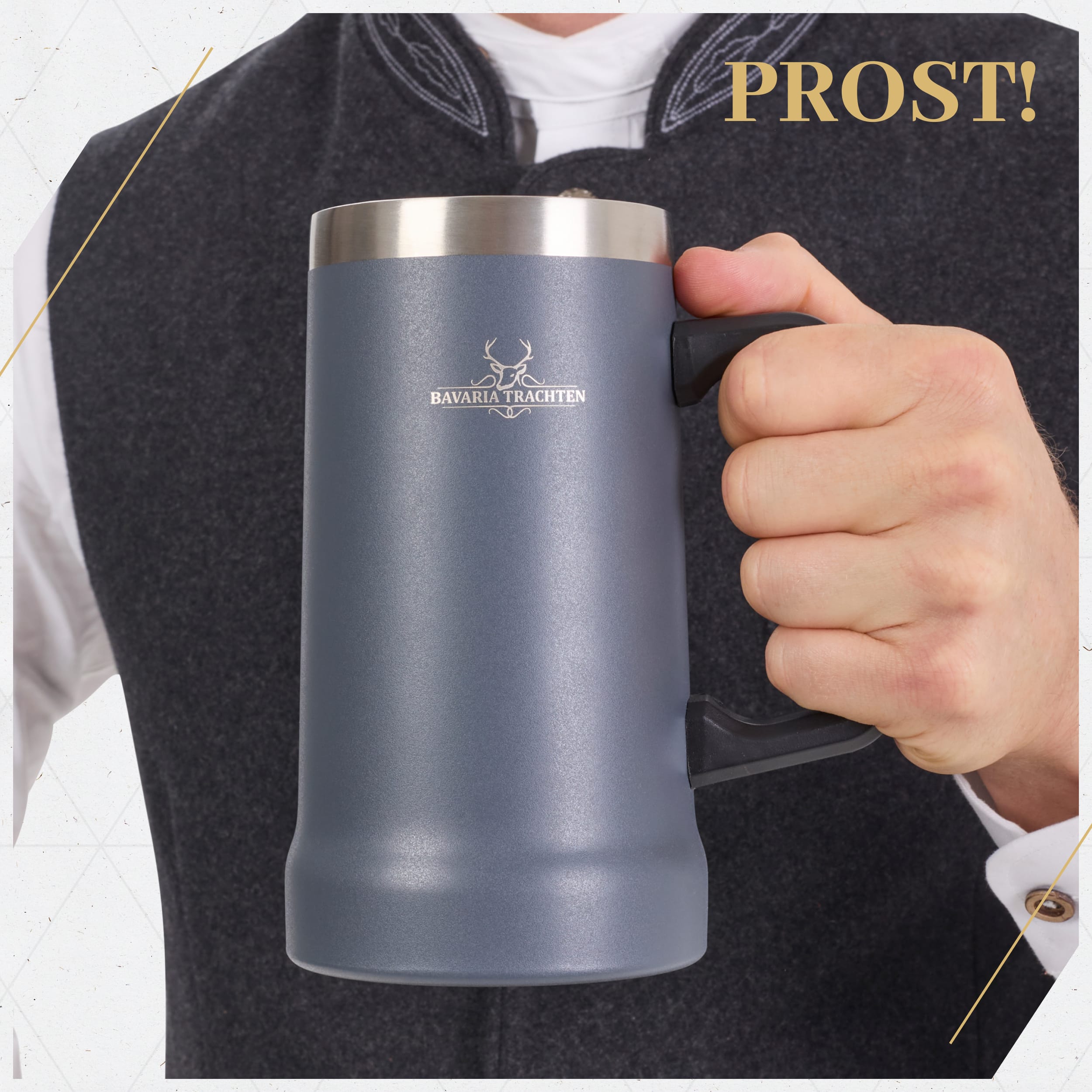 BT-MUG-BLU-75 Bavaria Trachten Insulated Stainless Steel Oktoberfest Beer Mug 0.7L Oktoberfest 