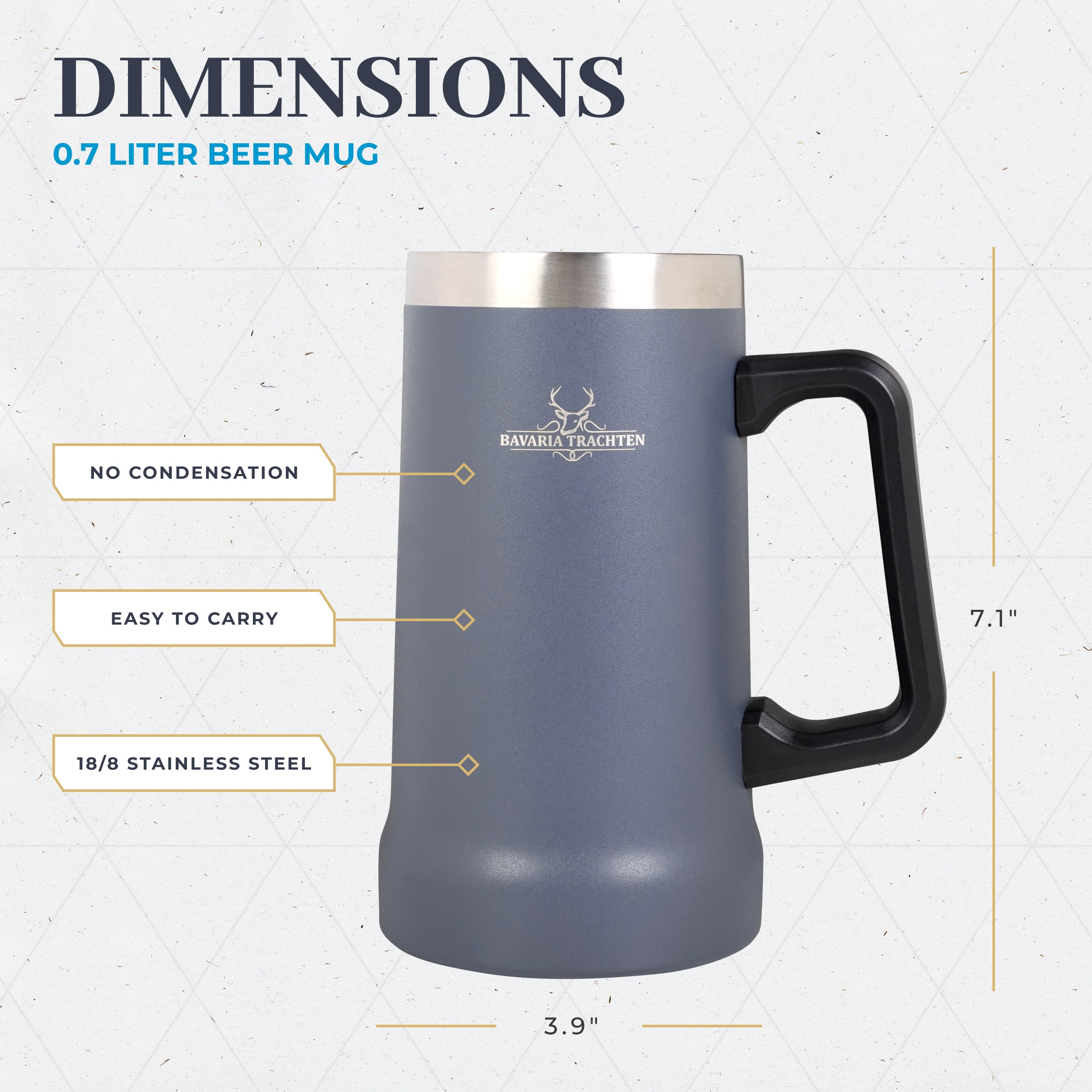 BT-MUG-BLU-75 Bavaria Trachten Insulated Stainless Steel Oktoberfest Beer Mug 0.7L Oktoberfest 