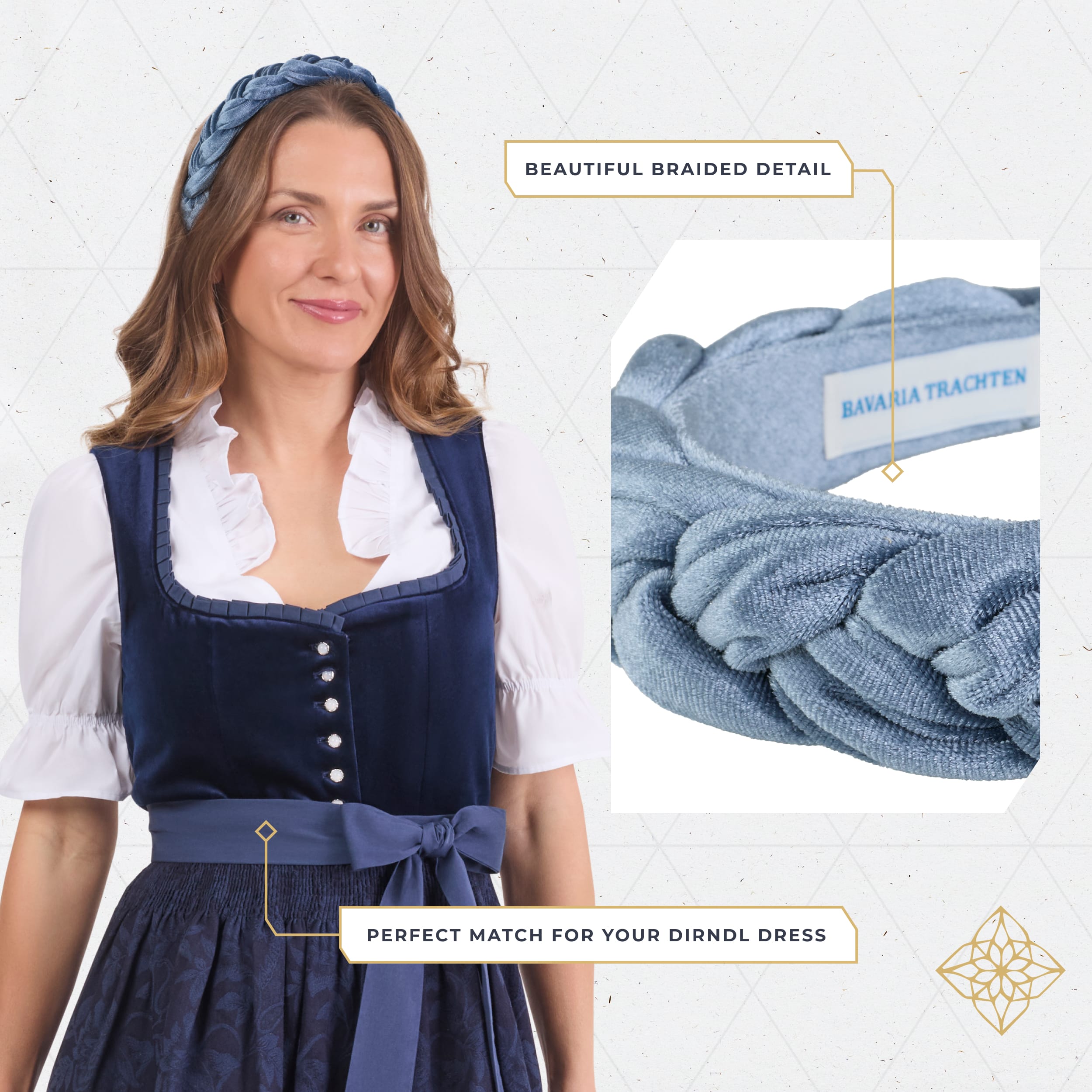 BT-W-HB-BRD-BLU Bavaria Trachten Braided Headband Blue Oktoberfest 