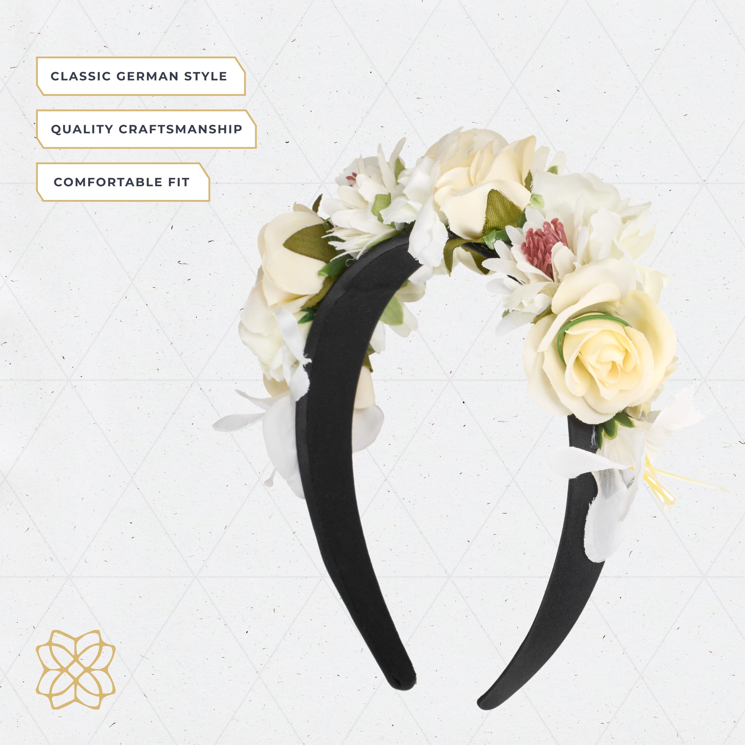 BT-W-HB-FLW-WHT Bavaria Trachten Floral Headband White Oktoberfest 