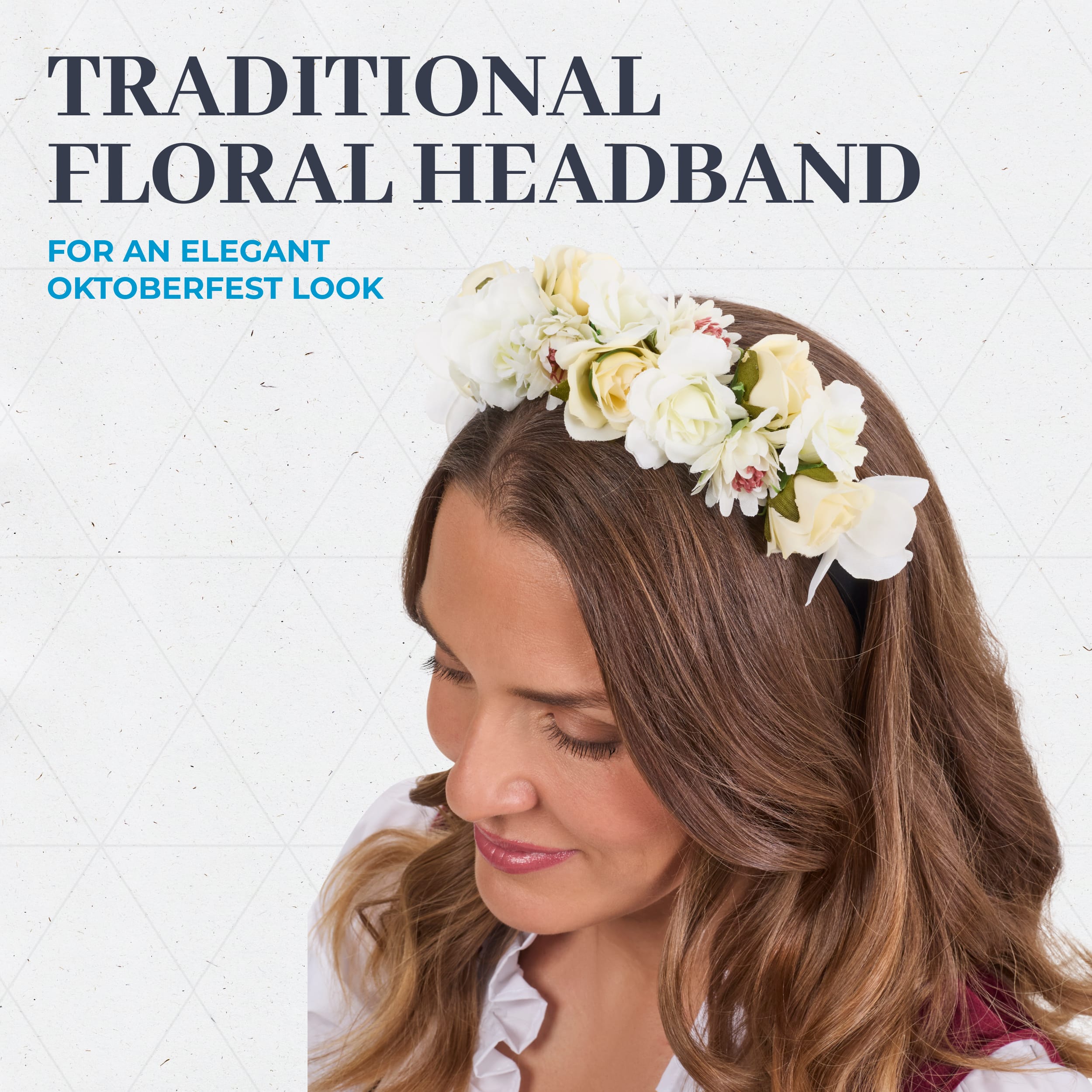 BT-W-HB-FLW-WHT Bavaria Trachten Floral Headband White Oktoberfest 
