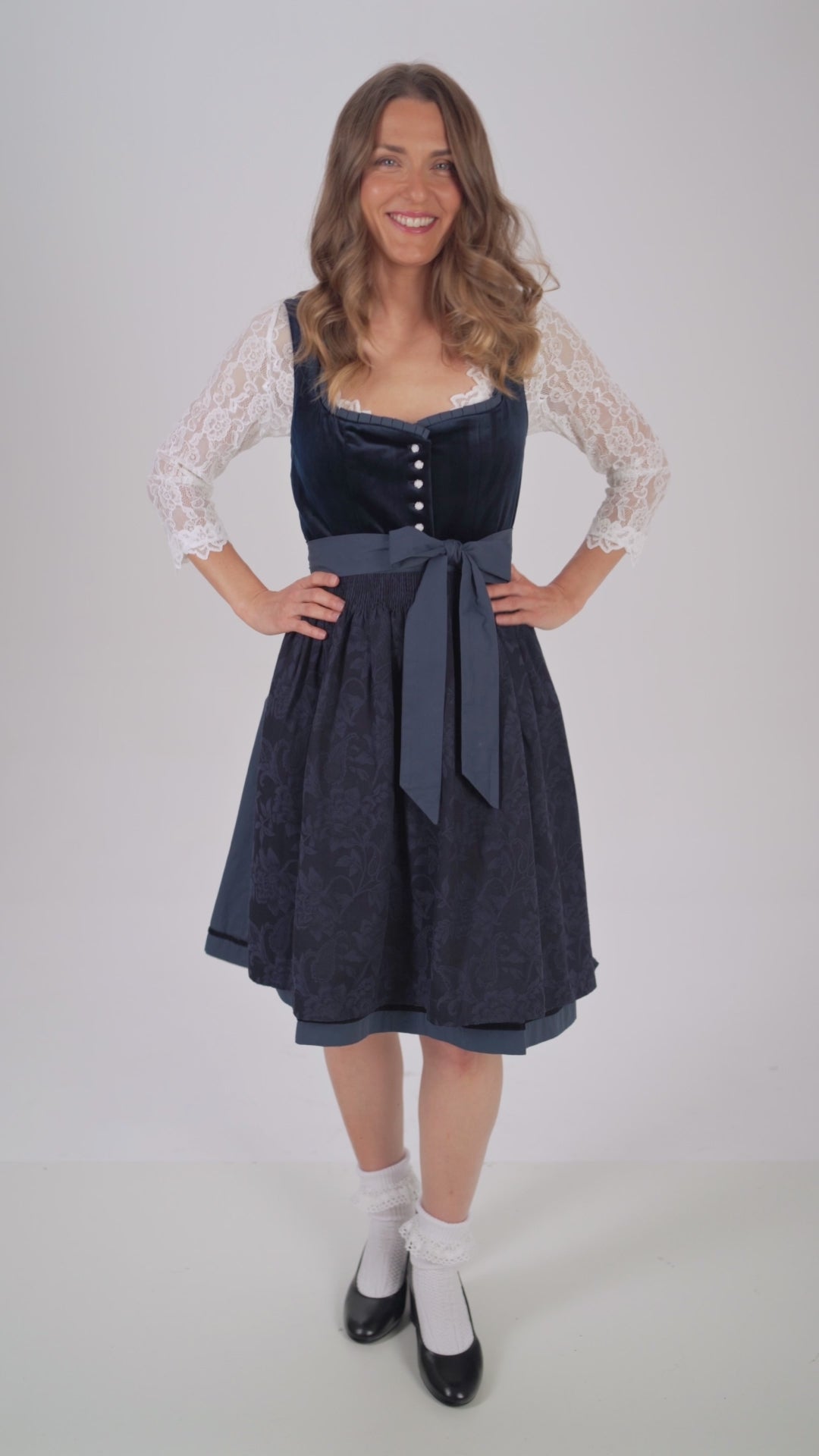 German Dirndl Dress Dark Blue Velvet