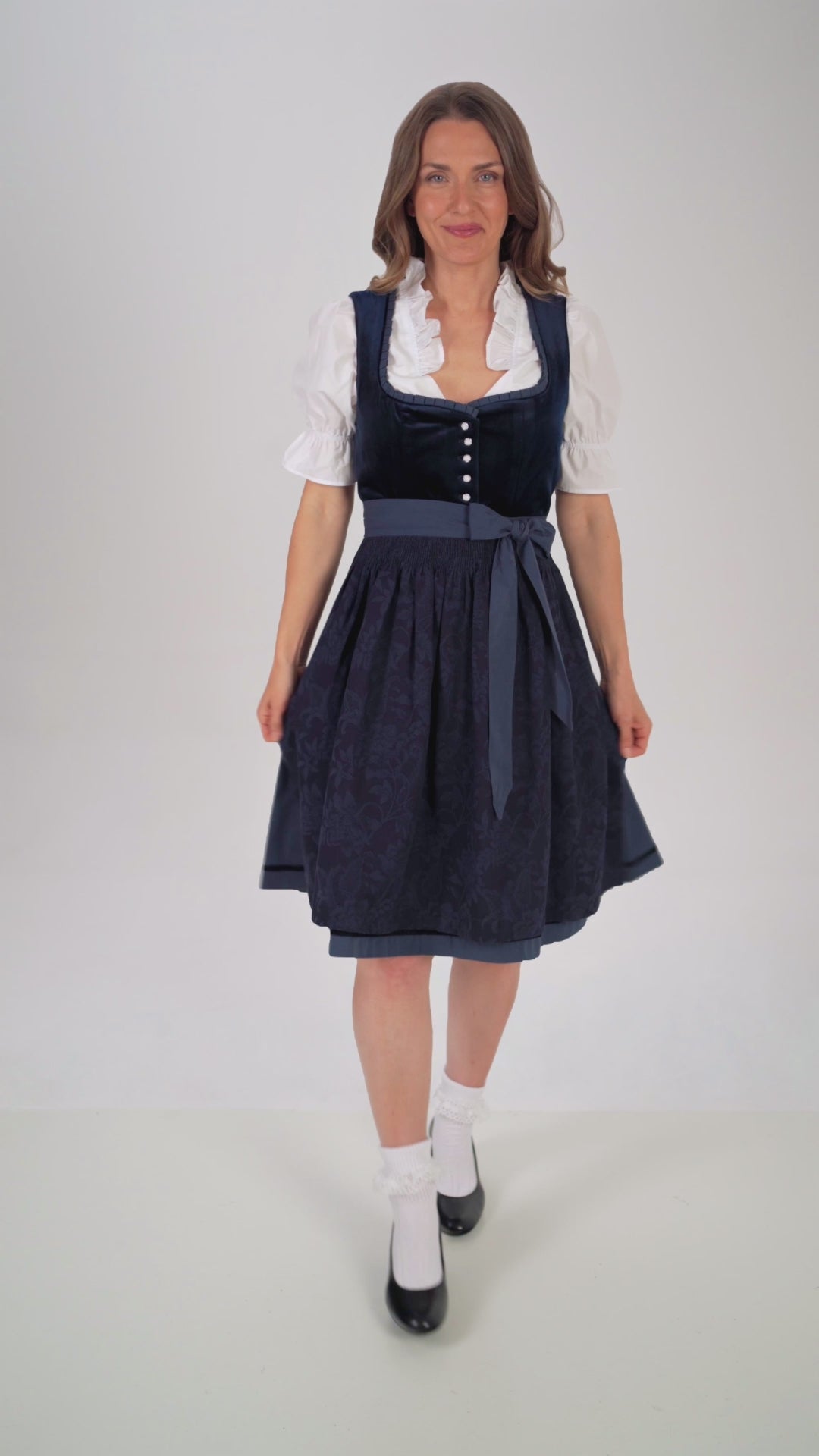 German Dirndl Dress Set Dark Blue Velvet with Blouse