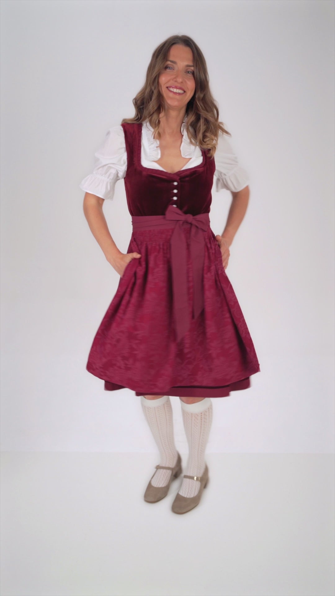 German Dirndl Dress Set Burgundy Velvet with Blouse