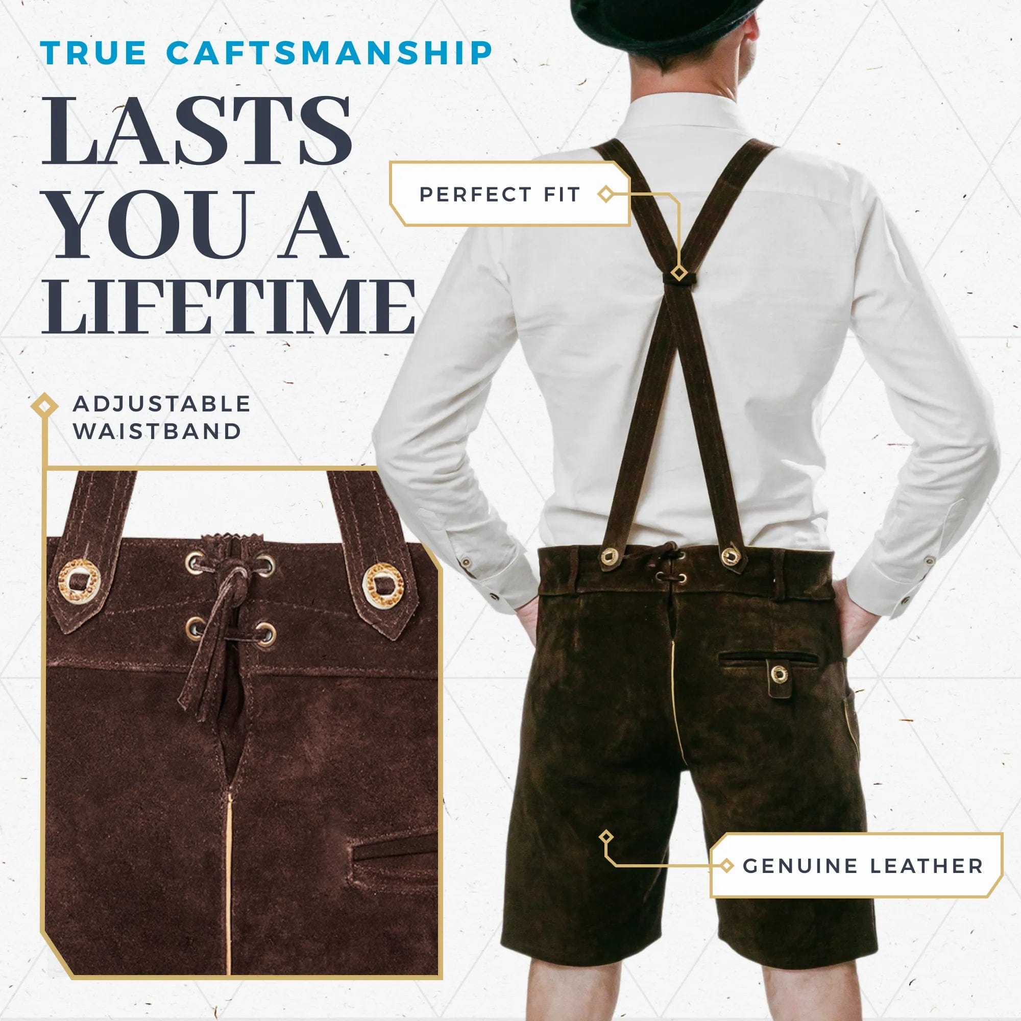 Bavaria Trachten Lederhosen Men Short Chocolate Oktoberfest 