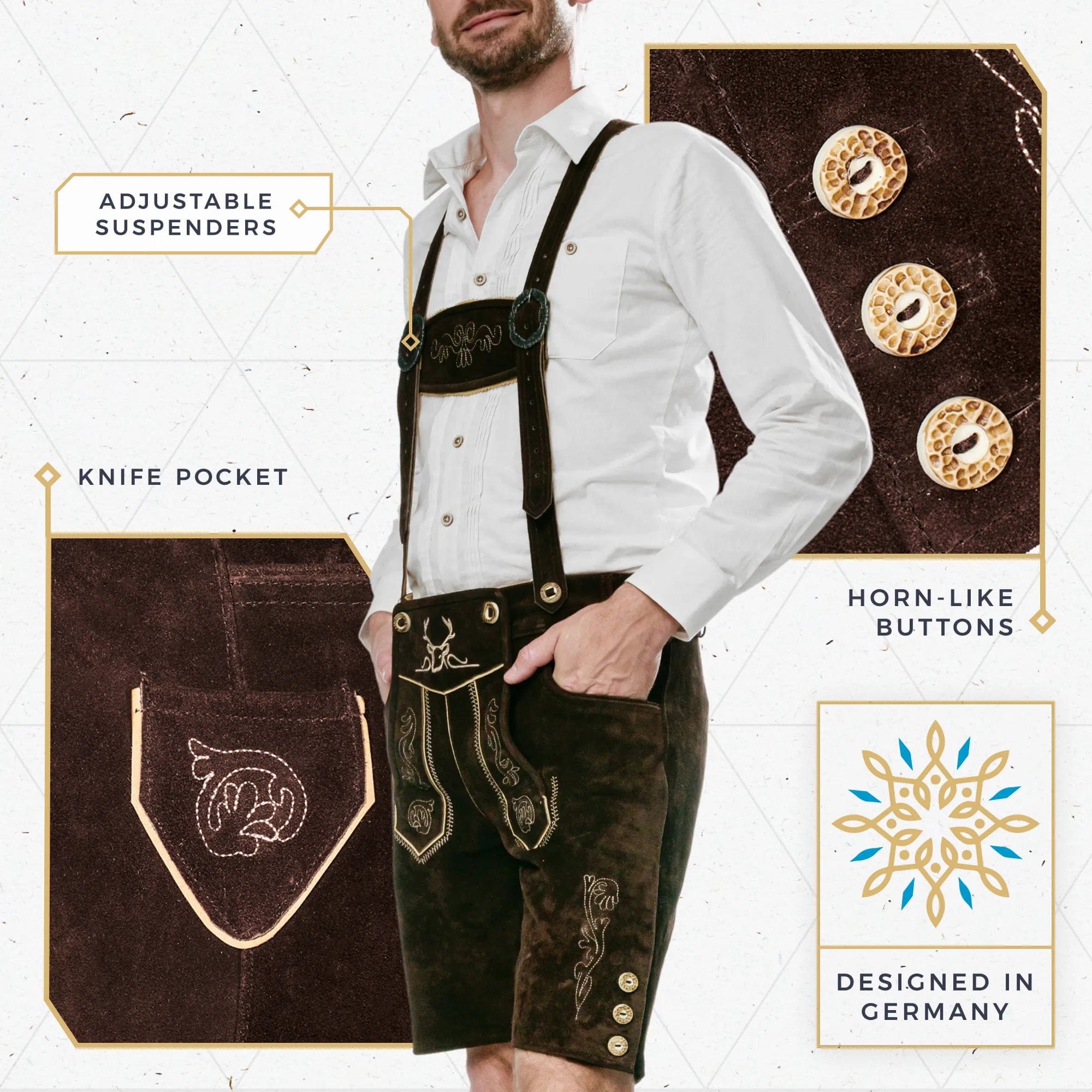 Bavaria Trachten Lederhosen Men Short Chocolate Oktoberfest 
