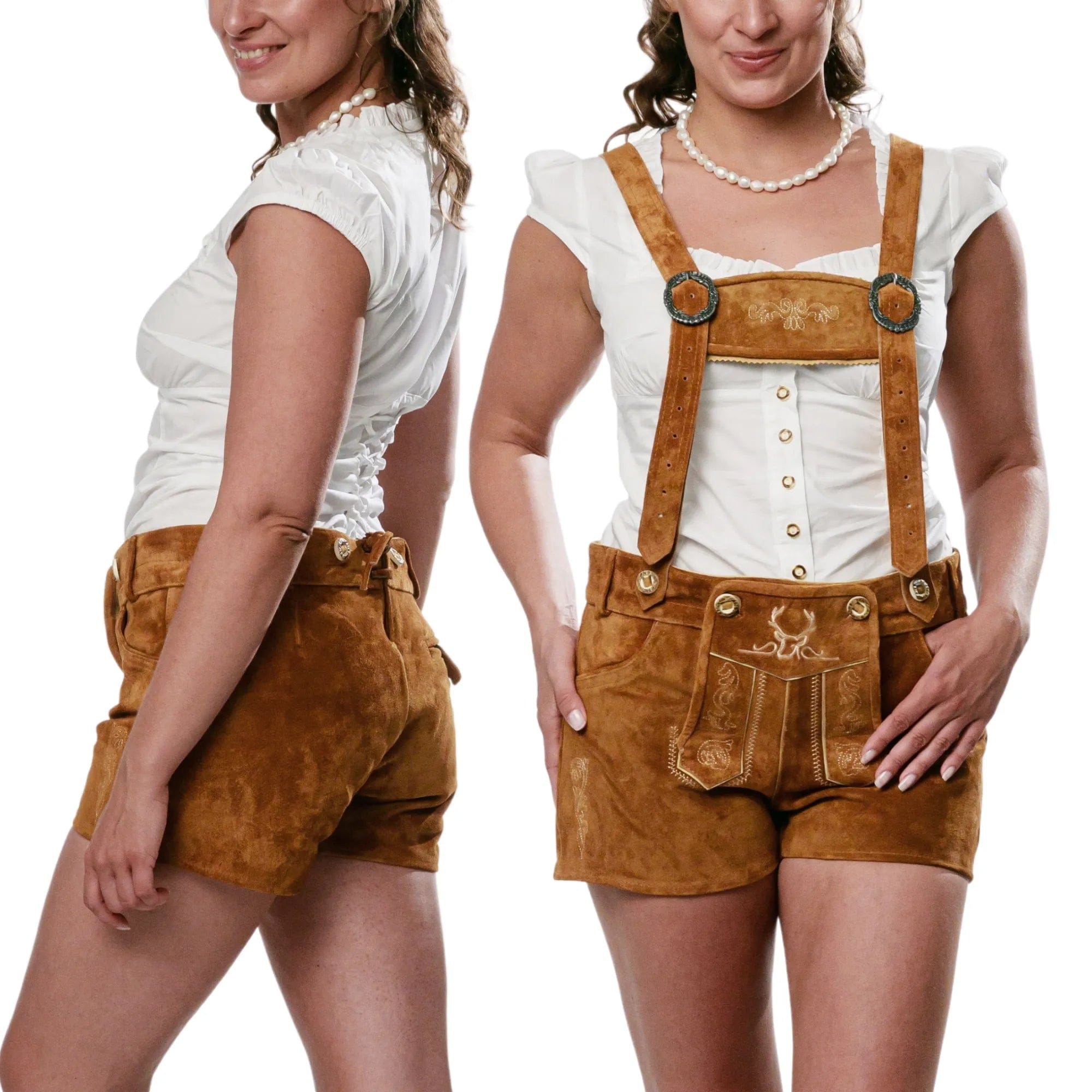 Bavaria Trachten Lederhosen Women Hotpant Light Brown Oktoberfest 